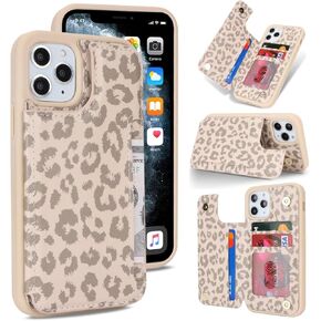 iCoverCase Compatible with iPhone 11 Pro Phone Case with Card Holder, Wallet Case for Women Men RFID Blocking PU Leather Protective Case 5.8 Inch (Beige)