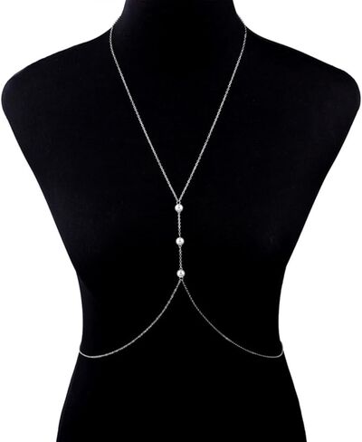 MODRSA Body Chain Jewelry for Women Pearl Body Jewelry for Women Sexy Silver Body Chains for Women Pearl Body Chain Pearl Waist Chain Jewelry Pearl Body Jewelry Belly Chain in Saudi Arabia