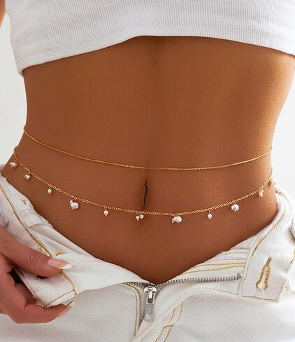 MODRSA Body Chain Jewelry for Women Pearl Body Jewelry for Women Sexy Silver Body Chains for Women Pearl Body Chain Pearl Waist Chain Jewelry Pearl Body Jewelry Belly Chain in Saudi Arabia