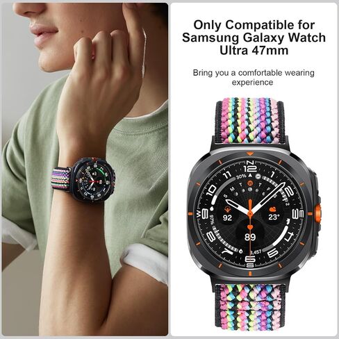 Elastic Nylon Band Compatible for Samsung Galaxy Watch Ultra Bands 47mm 2024, 3 Pack Adjustable Soft Breathable Sport Strap Replacement for Men Women in Saudi Arabia