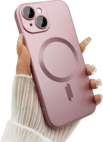 حافظة مغناطيسية لهاتف iPhone 13 للنساء/الرجال، تصميم لامع فاخر ناعم لامع مع واقي عدسة الكاميرا، متوافقة مع حافظة Magsafe لهاتف iPhone 13 6.1 بوصة - أحمر خمري in Kuwait