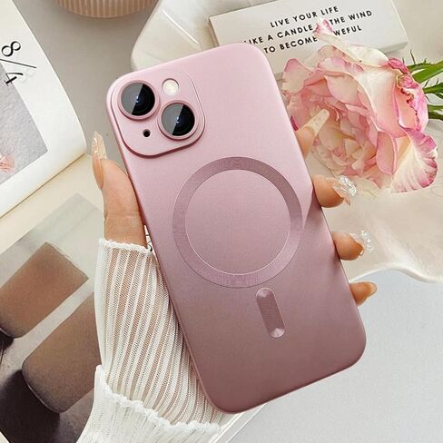 حافظة مغناطيسية لهاتف iPhone 13 للنساء/الرجال، تصميم لامع فاخر ناعم لامع مع واقي عدسة الكاميرا، متوافقة مع حافظة Magsafe لهاتف iPhone 13 6.1 بوصة - أحمر خمري in Kuwait