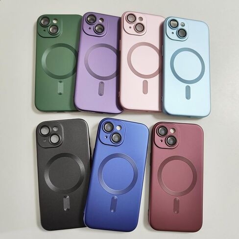 حافظة مغناطيسية لهاتف iPhone 13 للنساء/الرجال، تصميم لامع فاخر ناعم لامع مع واقي عدسة الكاميرا، متوافقة مع حافظة Magsafe لهاتف iPhone 13 6.1 بوصة - أحمر خمري in Kuwait