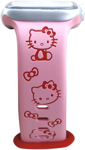 Cute Cartoon Two-Tone Engraved band Compatible with Apple Watch Bands 40mm 41mm 44mm 45mm 42mm 49mm 38mm Women, Soft Silicone Strap for iWatch Series 9 8 7 6 5 4 3 2 1 SE in Kuwait