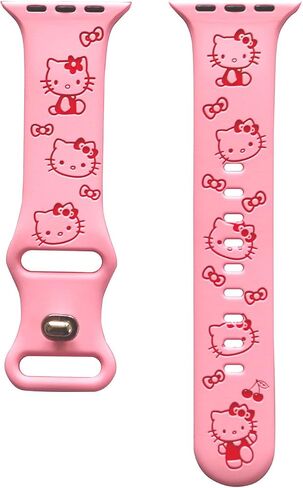Cute Cartoon Two-Tone Engraved band Compatible with Apple Watch Bands 40mm 41mm 44mm 45mm 42mm 49mm 38mm Women, Soft Silicone Strap for iWatch Series 9 8 7 6 5 4 3 2 1 SE in Kuwait