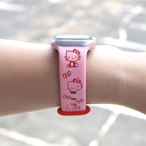 Cute Cartoon Two-Tone Engraved band Compatible with Apple Watch Bands 40mm 41mm 44mm 45mm 42mm 49mm 38mm Women, Soft Silicone Strap for iWatch Series 9 8 7 6 5 4 3 2 1 SE in Kuwait