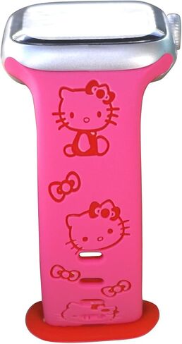 Cute Cartoon Two-Tone Engraved band Compatible with Apple Watch Bands 40mm 41mm 44mm 45mm 42mm 49mm 38mm Women, Soft Silicone Strap for iWatch Series 9 8 7 6 5 4 3 2 1 SE in Kuwait