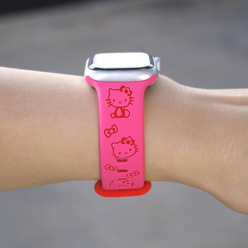 Cute Cartoon Two-Tone Engraved band Compatible with Apple Watch Bands 40mm 41mm 44mm 45mm 42mm 49mm 38mm Women, Soft Silicone Strap for iWatch Series 9 8 7 6 5 4 3 2 1 SE in Kuwait