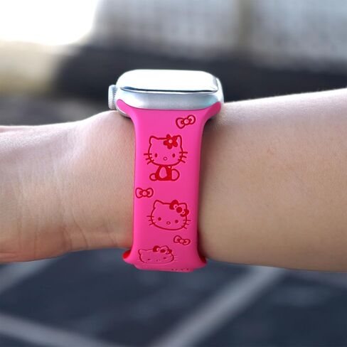 Cute Cartoon Two-Tone Engraved band Compatible with Apple Watch Bands 40mm 41mm 44mm 45mm 42mm 49mm 38mm Women, Soft Silicone Strap for iWatch Series 9 8 7 6 5 4 3 2 1 SE in Kuwait