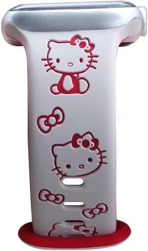 Cute Cartoon Two-Tone Engraved band Compatible with Apple Watch Bands 40mm 41mm 44mm 45mm 42mm 49mm 38mm Women, Soft Silicone Strap for iWatch Series 9 8 7 6 5 4 3 2 1 SE in Kuwait