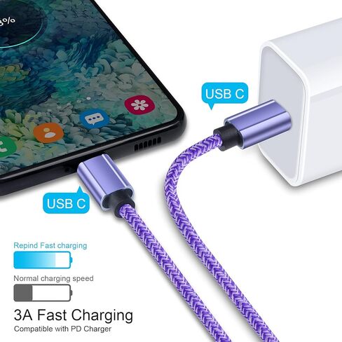 كابل شحن سريع USB C إلى USB C نوع C سلك شاحن هاتف Android شاحن سريع لهاتف iPhone 15 Pro Max 15، Samsung Galaxy A14 5G/A13 5G/A03s/S23/S22/S21/S20/S10/A01/A11/A12/A32 /A34/A53/A54/A23/A73 in Kuwait