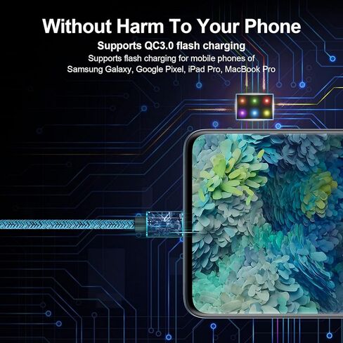 كابل شحن سريع USB C إلى USB C نوع C سلك شاحن هاتف Android شاحن سريع لهاتف iPhone 15 Pro Max 15، Samsung Galaxy A14 5G/A13 5G/A03s/S23/S22/S21/S20/S10/A01/A11/A12/A32 /A34/A53/A54/A23/A73 in Kuwait