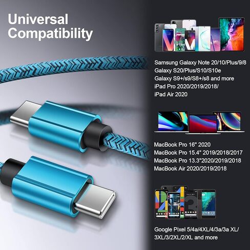 كابل شحن سريع USB C إلى USB C نوع C سلك شاحن هاتف Android شاحن سريع لهاتف iPhone 15 Pro Max 15، Samsung Galaxy A14 5G/A13 5G/A03s/S23/S22/S21/S20/S10/A01/A11/A12/A32 /A34/A53/A54/A23/A73 in Kuwait