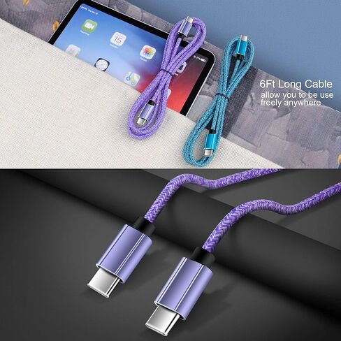 كابل شحن سريع USB C إلى USB C نوع C سلك شاحن هاتف Android شاحن سريع لهاتف iPhone 15 Pro Max 15، Samsung Galaxy A14 5G/A13 5G/A03s/S23/S22/S21/S20/S10/A01/A11/A12/A32 /A34/A53/A54/A23/A73 in Kuwait