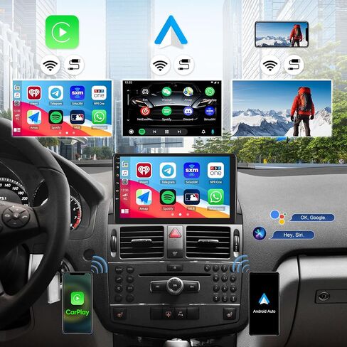 ستيريو سيارة 4G+64G لسيارة Mercedes Benz C300 C250 C350 C200 W204 C Class مع Apple CarPlay اللاسلكي Android Auto 9 بوصة IPS شاشة تعمل باللمس Android 13 راديو مع بلوتوث 5.0 DSP GPS Navigation كاميرا احتياطية in Saudi Arabia