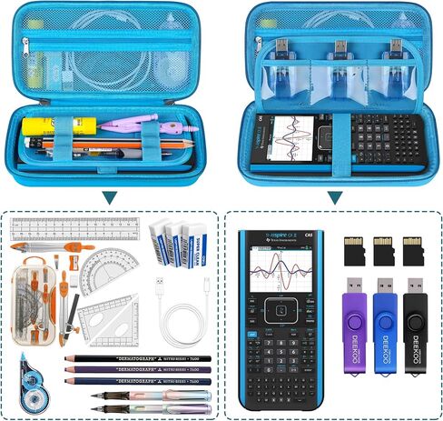 Supmay Hard Case for Texas Instruments TI-Nspire CX II CAS/TI-Nspire CX II Color Graphing Calculator, Storage Holder with Mesh Pockets for USB Power Charger Cable, User Manual and More, Black in Saudi Arabia