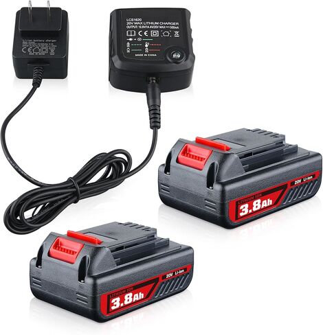 lumsing 2pack LBXR20 3800 مللي أمبير بطارية وشاحن بديل لبطارية بلاك اند ديكر 20 فولت LBXR2520 LBXR2020 LBX4020 وLST522 LHT2220 LST300 20 فولت ماكس أدوات كهربائية لاسلكية in Kuwait