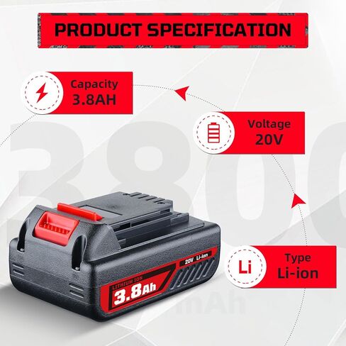 lumsing 2pack LBXR20 3800 مللي أمبير بطارية وشاحن بديل لبطارية بلاك اند ديكر 20 فولت LBXR2520 LBXR2020 LBX4020 وLST522 LHT2220 LST300 20 فولت ماكس أدوات كهربائية لاسلكية in Kuwait