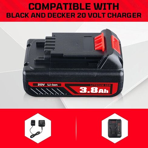 lumsing 2pack LBXR20 3800 مللي أمبير بطارية وشاحن بديل لبطارية بلاك اند ديكر 20 فولت LBXR2520 LBXR2020 LBX4020 وLST522 LHT2220 LST300 20 فولت ماكس أدوات كهربائية لاسلكية in Kuwait