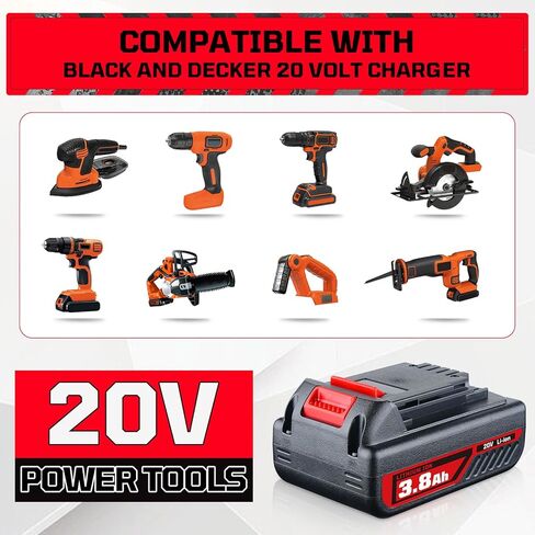 lumsing 2pack LBXR20 3800 مللي أمبير بطارية وشاحن بديل لبطارية بلاك اند ديكر 20 فولت LBXR2520 LBXR2020 LBX4020 وLST522 LHT2220 LST300 20 فولت ماكس أدوات كهربائية لاسلكية in Kuwait
