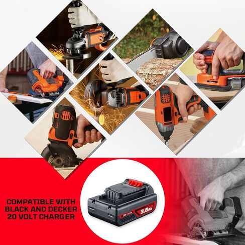 lumsing 2pack LBXR20 3800 مللي أمبير بطارية وشاحن بديل لبطارية بلاك اند ديكر 20 فولت LBXR2520 LBXR2020 LBX4020 وLST522 LHT2220 LST300 20 فولت ماكس أدوات كهربائية لاسلكية in Kuwait
