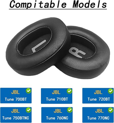وسائد أذن بديلة لسماعات JBL Tune 700BT/Tune 710BT/Tune 720BT/Tune 750BT/Tune 750BTNC/Tune 760NC/Tune 770NC، وسائد الأذن، وأغطية الأذن لسماعات الرأس - أسود in Kuwait