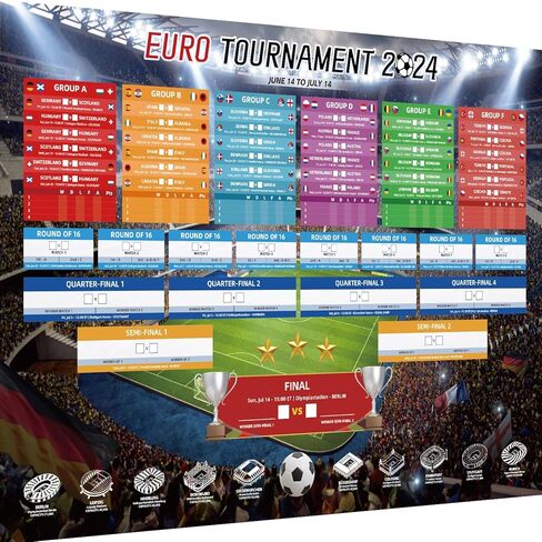 AhfuLife Euro 2024 Soccer Match Schedule Poster Decorations - 1 Pc A2 Size Euro 2024 Wall Chart Poster with ET Time, European Germany 2024 Football Soccer for Bar Home Party Decor (16.5''×23.3'') in Kuwait