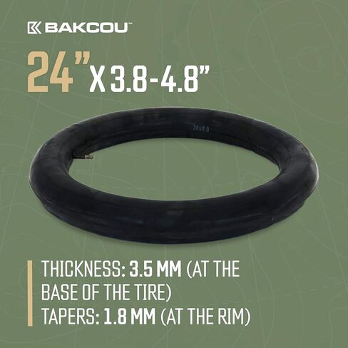 Bakcou | Heavy Duty Fat Tire Tube (Single) - Military-Grade Butyl Rubber, 3.5mm Base Thickness, Schrader Valve - Ideal for Electric Bikes, Mountain Bikes, and Traditional Fat-Tire Bikes - 20x4 in Kuwait