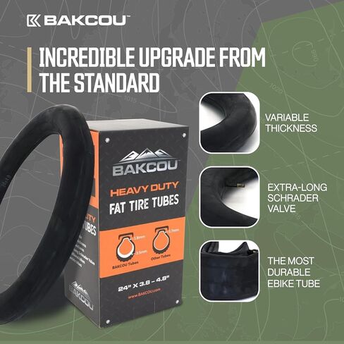 Bakcou | Heavy Duty Fat Tire Tube (Single) - Military-Grade Butyl Rubber, 3.5mm Base Thickness, Schrader Valve - Ideal for Electric Bikes, Mountain Bikes, and Traditional Fat-Tire Bikes - 20x4 in Kuwait