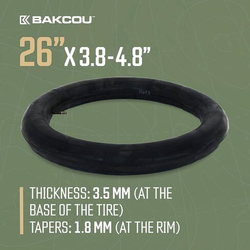 Bakcou | Heavy Duty Fat Tire Tube (Single) - Military-Grade Butyl Rubber, 3.5mm Base Thickness, Schrader Valve - Ideal for Electric Bikes, Mountain Bikes, and Traditional Fat-Tire Bikes - 20x4 in Kuwait