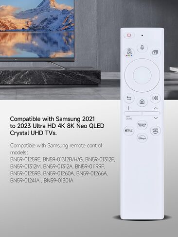 BN59-01391A Solar Voice Replacement Remote for Samsung Frame TV Remote with Bluetooth Rechargeable Solar Cell, Compatible with Samsung 2021-2023 Neo LED Smart 4K Ultra HD TV, 4 Shortcut Buttons, White in Saudi Arabia