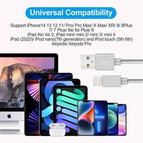 Marchpower iPhone Charger MFi Certified Lightning Cable 3Pcak 3ft 6ft 9ft for iPhone 14 13 12 11/Pro/MAX/Xs/XR/X/8 Plus/8/7 Plus/7/6S Plus/6/5S/5E/5/iPad/Nan More USB Charging Syncing Cord Grey in Kuwait