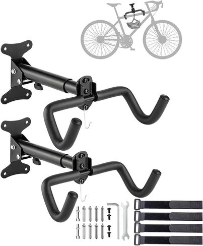 LalaKoo Bike Hanger Wall Mount - 2 Pack Adjustable Bike Garage Hanger Foldable Bicycle Rack Bicycle Storage Horizontal Indoor Outside Bike Hook for Garage for Road Mountain Hybrid Bikes in Kuwait