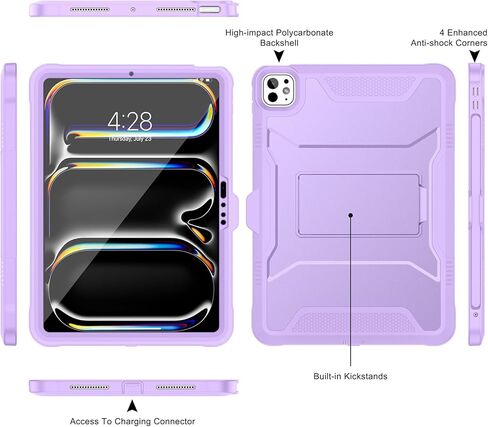 Soke Case for iPad Pro 11 Inch M4 (2024, 5th Generation), with Built-in Screen Protector and Kickstand, Rugged Full Body Protective Cover for Apple iPad Pro 11-Inch 5th Gen - Black in Kuwait