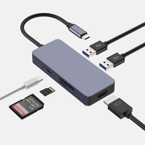 USB C Hub, Adapter USB C Dongle for Laptop, 6 in 1 4K HDMI Dual Display Multport Adapter for Tablet, Surface Pro 8 and More(4K HDMI USB 3.0 SD/TF Card Reader 100W PD) in Saudi Arabia