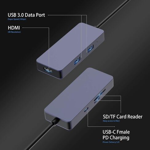 USB C Hub, Adapter USB C Dongle for Laptop, 6 in 1 4K HDMI Dual Display Multport Adapter for Tablet, Surface Pro 8 and More(4K HDMI USB 3.0 SD/TF Card Reader 100W PD) in Saudi Arabia