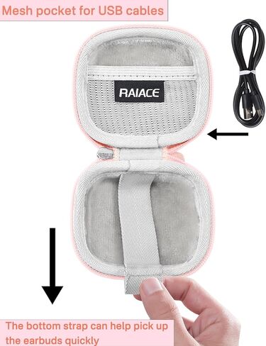 RAIACE Hard Travel Storage Case Compatible with TAGRY X08 Bluetooth Headphones Earbuds, Mesh Pocket for Cables and Accessories. - Rose Gold in Saudi Arabia