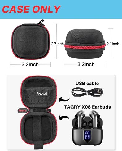 حقيبة تخزين صلبة للسفر من RAIACE متوافقة مع سماعات أذن بلوتوث TAGRY X08، وجيب شبكي للكابلات والملحقات. - روز جولد in Kuwait