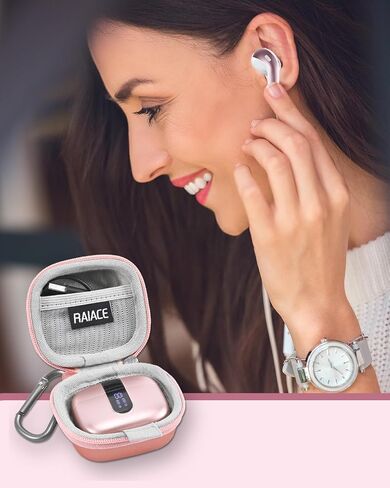 RAIACE Hard Travel Storage Case Compatible with TAGRY X08 Bluetooth Headphones Earbuds, Mesh Pocket for Cables and Accessories. - Rose Gold in Saudi Arabia