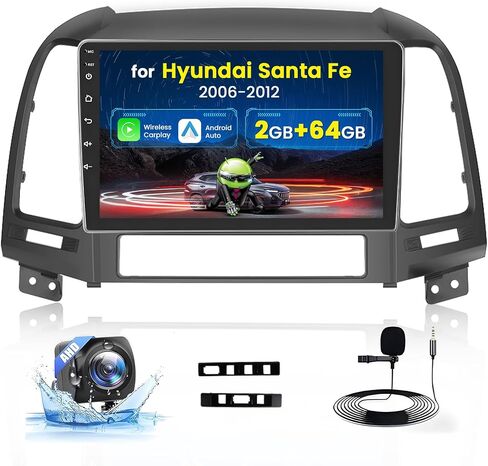 ستيريو سيارة أندرويد 4+64 جيجا بايت لسيارة Hyundai Santa Fe 2006-2012 مع Carplay Android Auto، Fuluku 8 Core 9 بوصة تعمل باللمس مجموعة راديو داش كيت GPS للملاحة WiFi Bluetooth 5.0 SWC Mic كاميرا احتياطية in Saudi Arabia