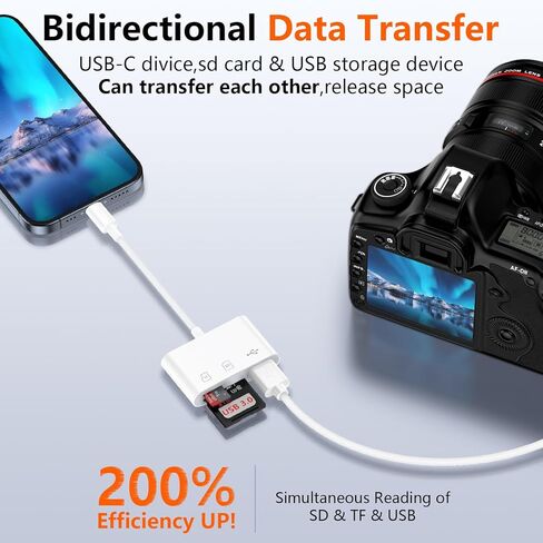 محول قارئ بطاقات USB C SD، USB من النوع C إلى قارئ بطاقات SD لهاتف iPhone 16/15 Pro Max/iPad/الكمبيوتر المحمول، 3 في 1 USB عالي السرعة إلى SD/Micro SD TF قارئ بطاقة ذاكرة USB C لأجهزة Mac/MacBook/Samsung/Android هاتف in Kuwait