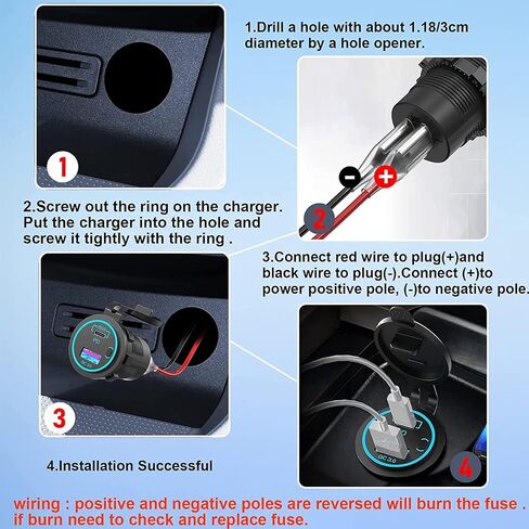 QC3.0 USB A Charger Socket for Car, LOKEKE Waterproof 45W PD USB Type C & QC3.0 Quick Charger Power Charging Socket Outlet Adapter Port for Marine Boat RV Boat in Kuwait