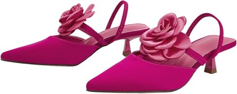 Women's Closed Pointed Toe 3D Flower Kitten Heel Mule Sandals Sexy One-Strap Non-Slip Slip-On Low Kitten Heeled Slingback Dress Prom Pumps for Wedding Party in Saudi Arabia