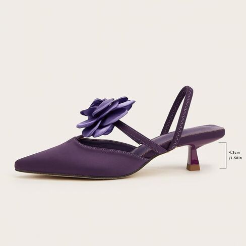 Women's Closed Pointed Toe 3D Flower Kitten Heel Mule Sandals Sexy One-Strap Non-Slip Slip-On Low Kitten Heeled Slingback Dress Prom Pumps for Wedding Party in Saudi Arabia