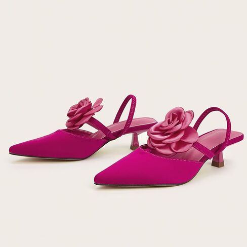 Women's Closed Pointed Toe 3D Flower Kitten Heel Mule Sandals Sexy One-Strap Non-Slip Slip-On Low Kitten Heeled Slingback Dress Prom Pumps for Wedding Party in Saudi Arabia