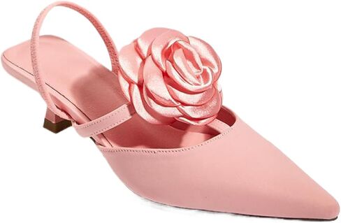 Women's Closed Pointed Toe 3D Flower Kitten Heel Mule Sandals Sexy One-Strap Non-Slip Slip-On Low Kitten Heeled Slingback Dress Prom Pumps for Wedding Party in Saudi Arabia
