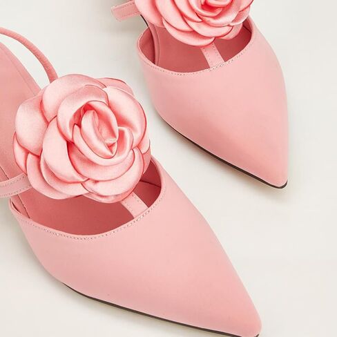 Women's Closed Pointed Toe 3D Flower Kitten Heel Mule Sandals Sexy One-Strap Non-Slip Slip-On Low Kitten Heeled Slingback Dress Prom Pumps for Wedding Party in Saudi Arabia