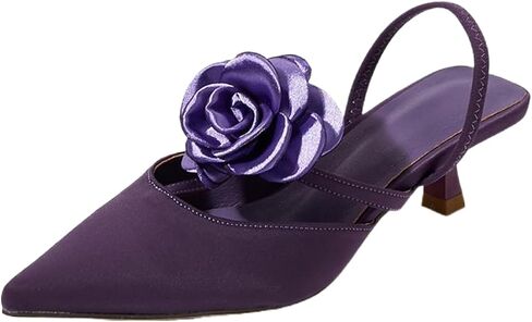 Women's Closed Pointed Toe 3D Flower Kitten Heel Mule Sandals Sexy One-Strap Non-Slip Slip-On Low Kitten Heeled Slingback Dress Prom Pumps for Wedding Party in Saudi Arabia