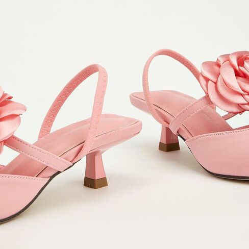 Women's Closed Pointed Toe 3D Flower Kitten Heel Mule Sandals Sexy One-Strap Non-Slip Slip-On Low Kitten Heeled Slingback Dress Prom Pumps for Wedding Party in Saudi Arabia
