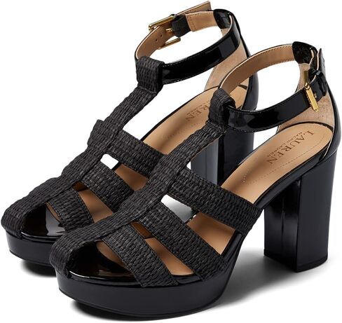 لورين رالف لورين فرانشيسكا صندل جلد الرافية أسود/أسود 8 B (M) in Kuwait